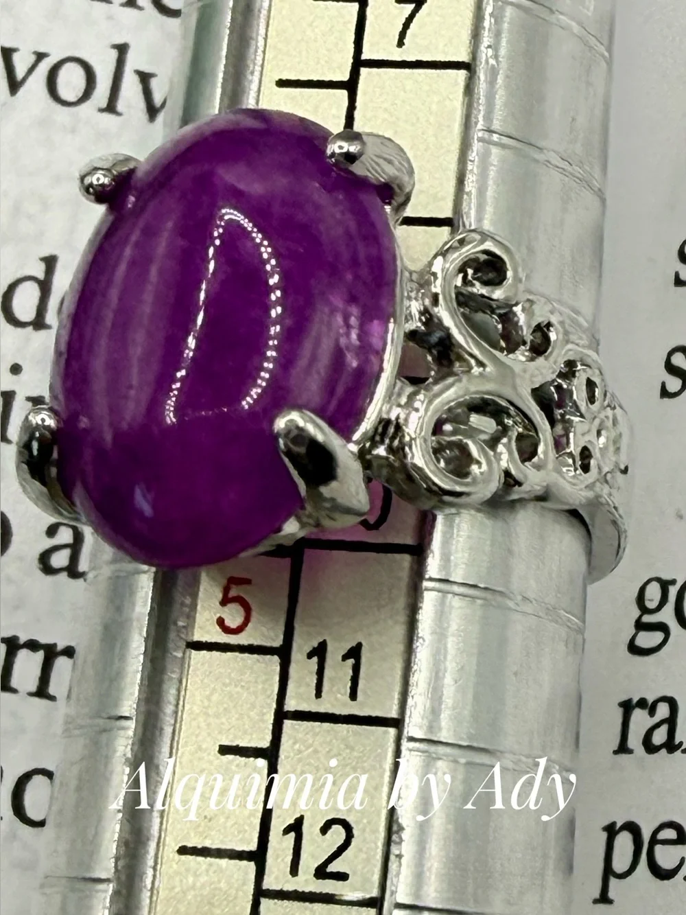 KUNSITE Purple Cabochon Silver Ring